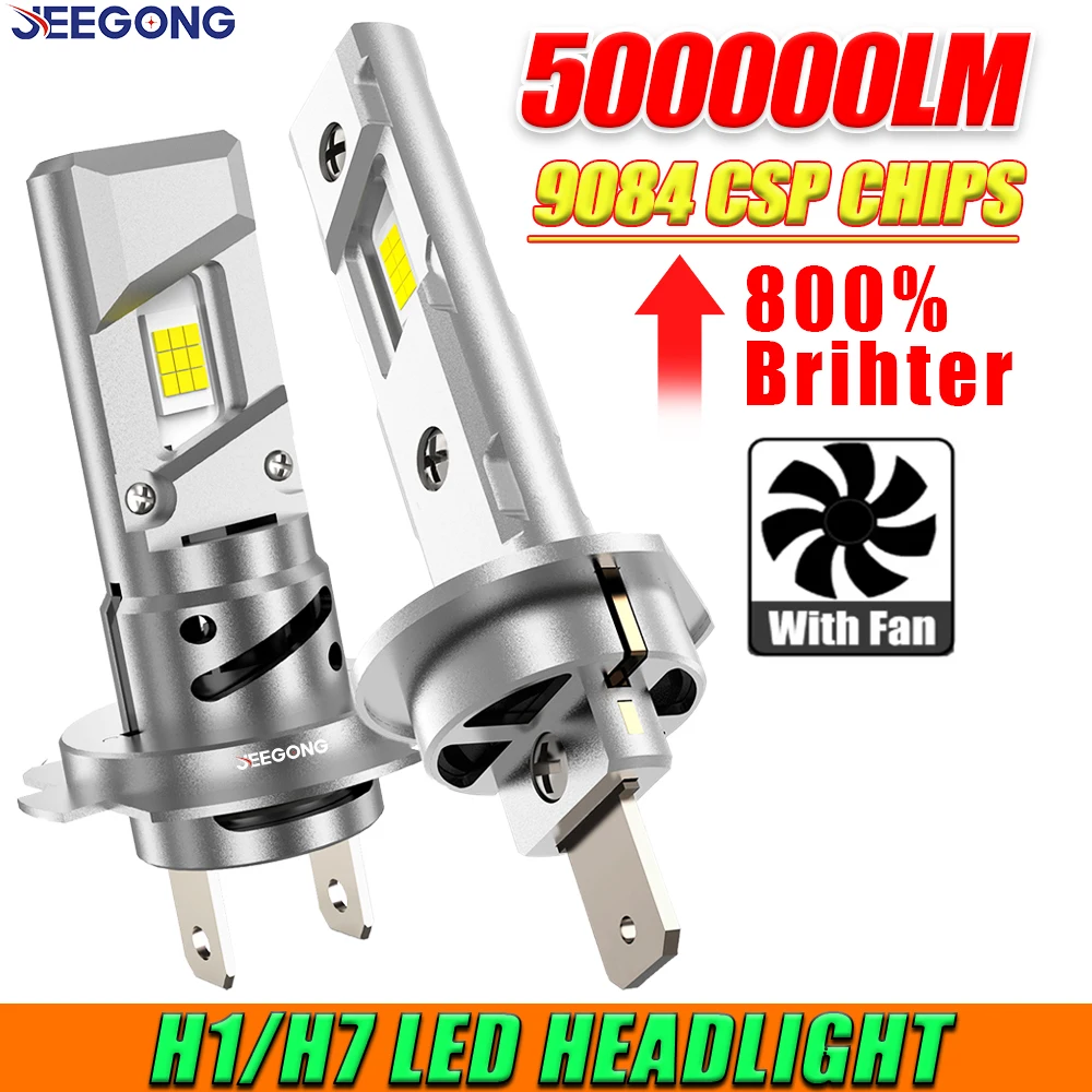 

Светодиодные лампы H1 H7 CANBUS для фар, 500000 лм, сверхъяркие, с чипами 9084 CSP, беспроводные автомобильные лампы, 6000K, холодный белый свет с вентилятором охлаждения