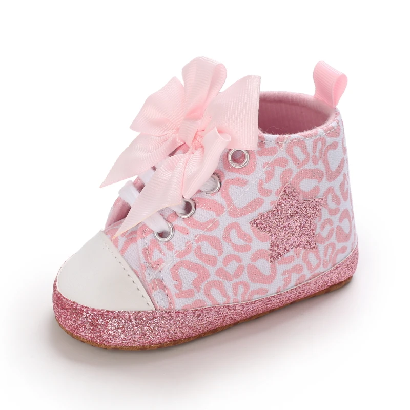 Zapatos de lona informales para niños recién nacidos, zapatos de primeros pasos para bebés, suela suave antideslizante, lazo encantador
