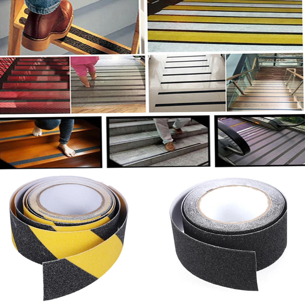 

2 Roll Non-Slip Safety Tape Abrasive Black Yellow Anti-Skid Grip Tape For Stairways Walkways Indoor Outdoor