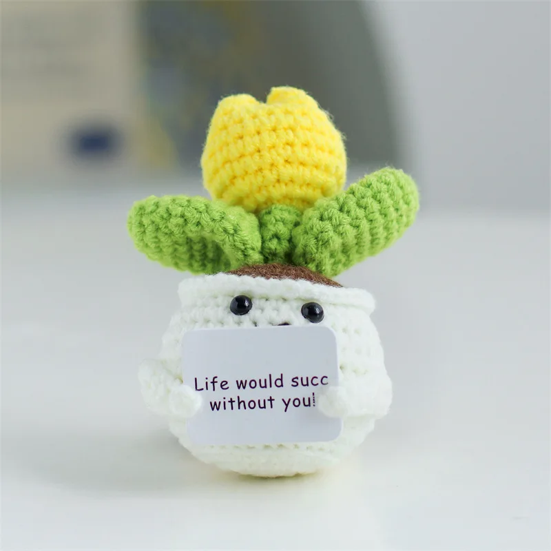 Mini Cute Crochet Flowers Finished Handmade Cactus Heart Potted Plants Handmade Bouquets Home Desktop Decoration Christmas Gift
