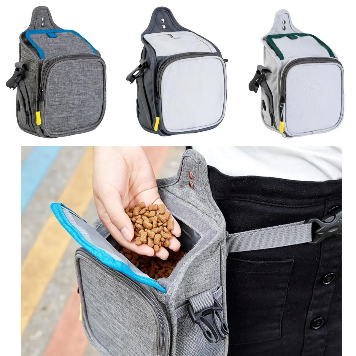 Walking Dog Snack Pocket with Carabiner Hands Free Pet Treat Bag Waist Pack Storage Pouch Dog Puppy Training Bag Food Reward