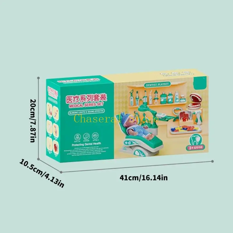 E7ce Trẻ giả vờ chơi bộ dụng cụ nha sĩ bác sĩ với các công cụ và phụ kiện bác sĩ thực tế