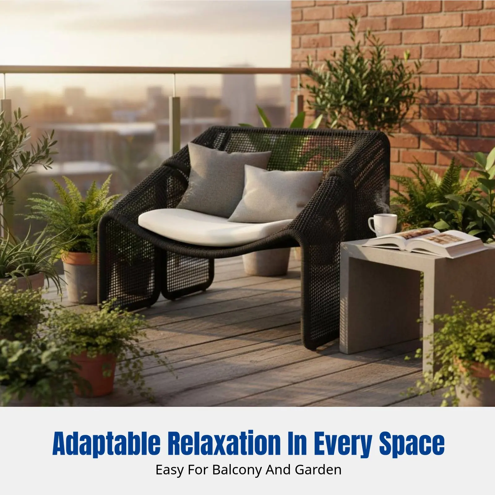 

Balcony Rattan Chair, Outdoor Rope Woven Sofa, Minimalist Designer Lounge, Modern Patio Furniture, Creative Leisure Chair