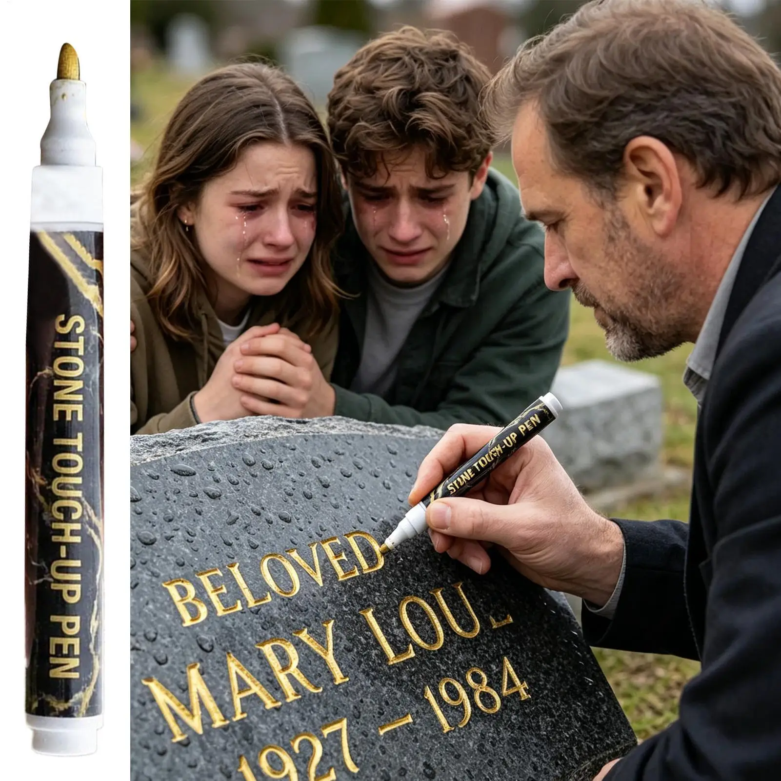 Tombstone Lettering Pen Gold Stone Inscription Touchup Marker Memorial Stone Paint Pen for Church Outdoor Cemetery Grave