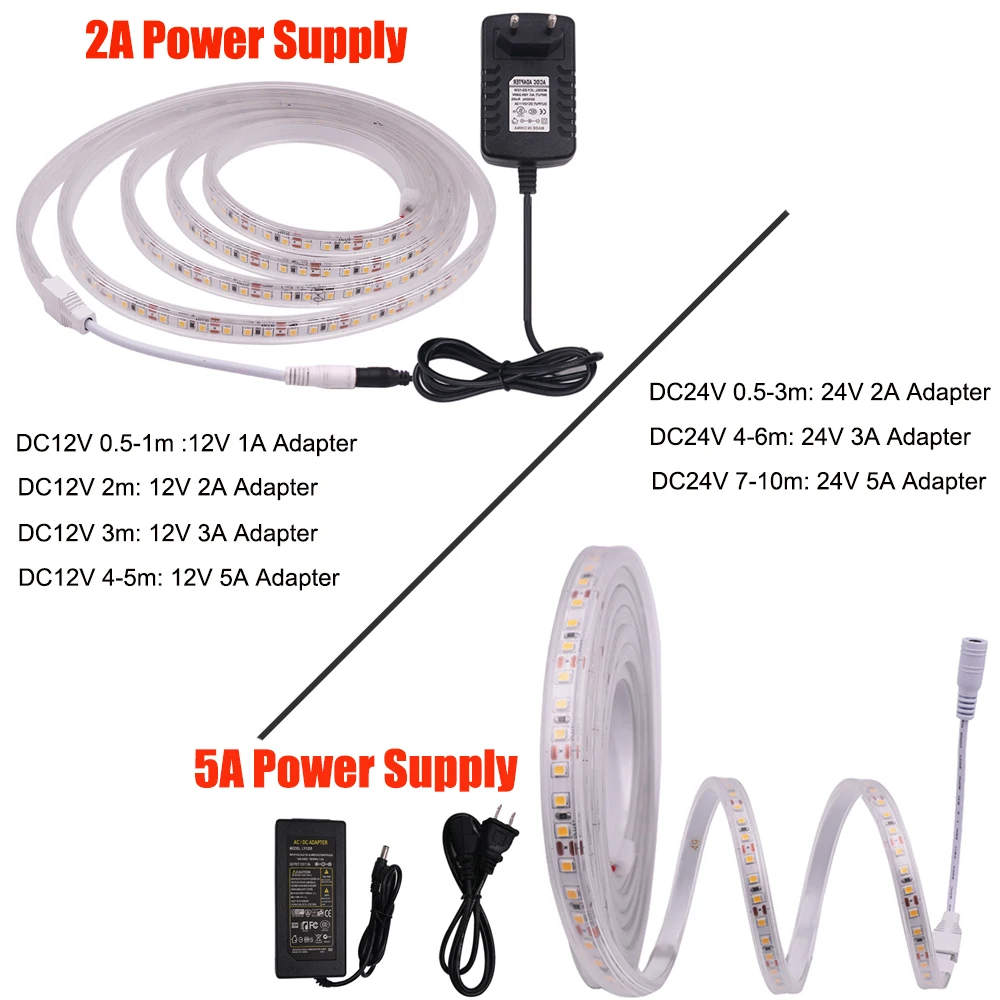 12V 24V elastyczna taśma LED z zasilaczem 2835 120Leds taśma String IP67 wodoodporna zewnętrzna taśma z diodami ciepła naturalna biel