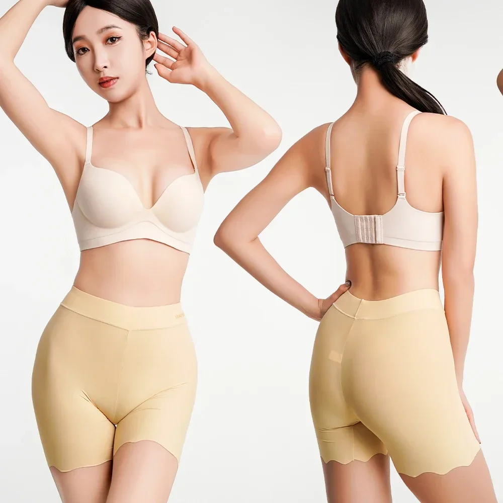 1PC Damskie spodenki ochronne Plus Size Bezszwowe krótkie spodnie z lodowego jedwabiu Cienkie pod spódnicą Bokserki z wysokim stanem Majtki chłopięce zapobiegające otarciom — zdjęcie 4