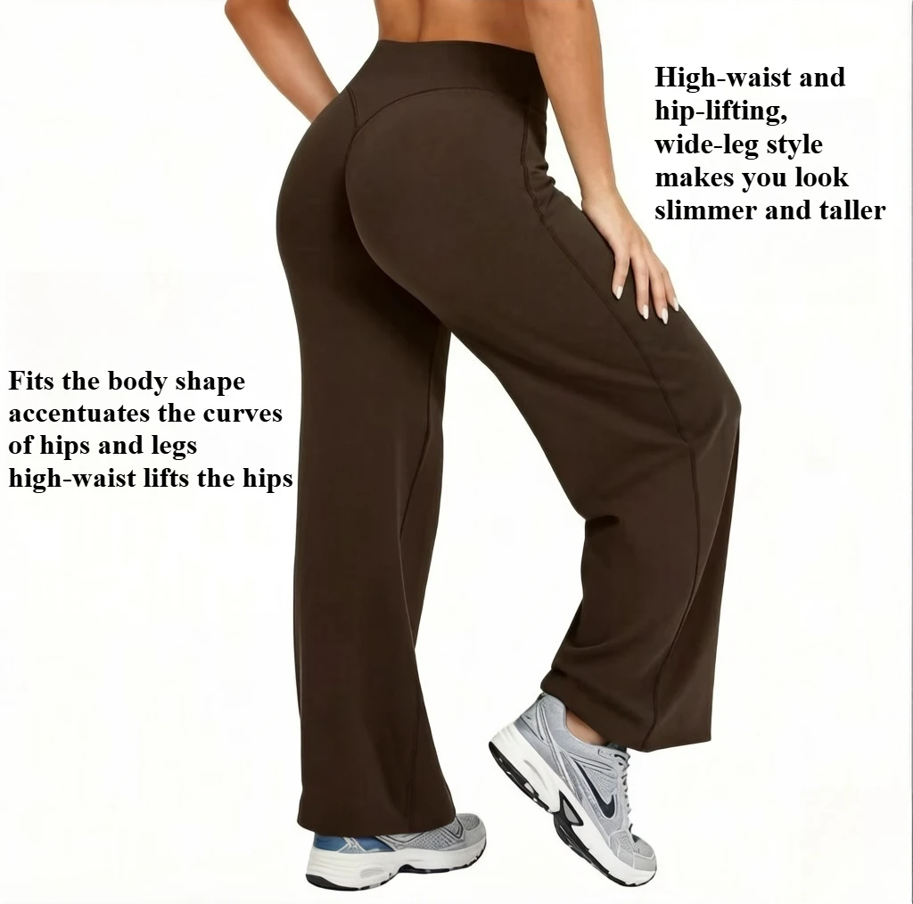 Women Plus Size Yoga Wide-leg Pants High Waist Stretchy Solid Color Leggings Running Pilates Sports Fashion Straight-Leg Pants