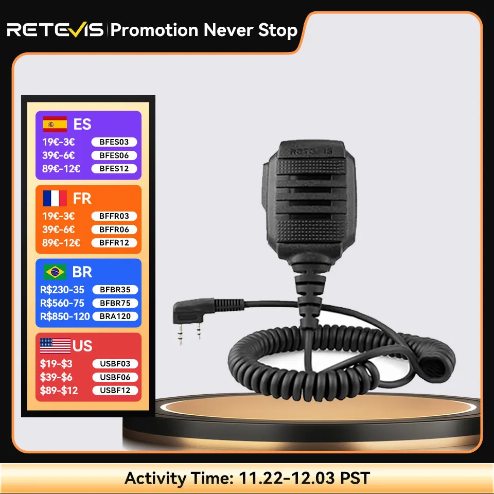 RETEVIS HK006 IP54 Waterproof Microphone Walkie Talkie Mic Shoulder Speaker PTT for Kenwood Baofeng UV-5R Quansheng UV K5 UV K6