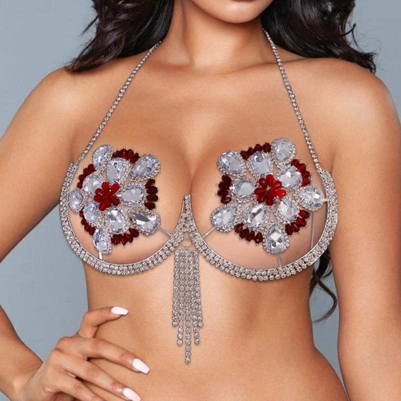 Woman Body Jewelry Chest Chain Sexy Bra Chain Night Club Party Makeup Dance Belly brassiere Dance Beach Outfit