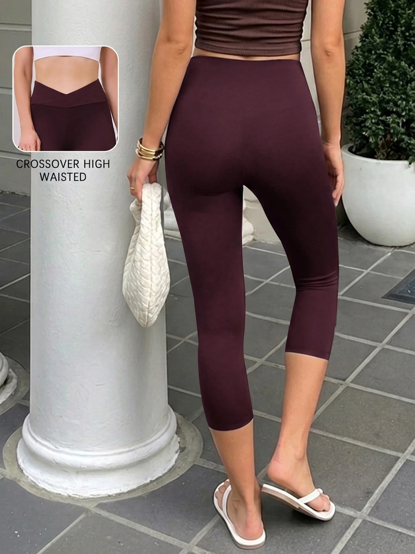 Women's Super Soft Crossover High Waisted Capri Pants Tummy Control No See Through Workout Yoga Running Leggings