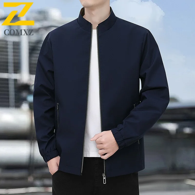 

COMXZ Men Autumn Jacket Premium Stand Collar Outdoor Work Wind Resistant Motorcycle Coat Business Casual Lightweight Clothing