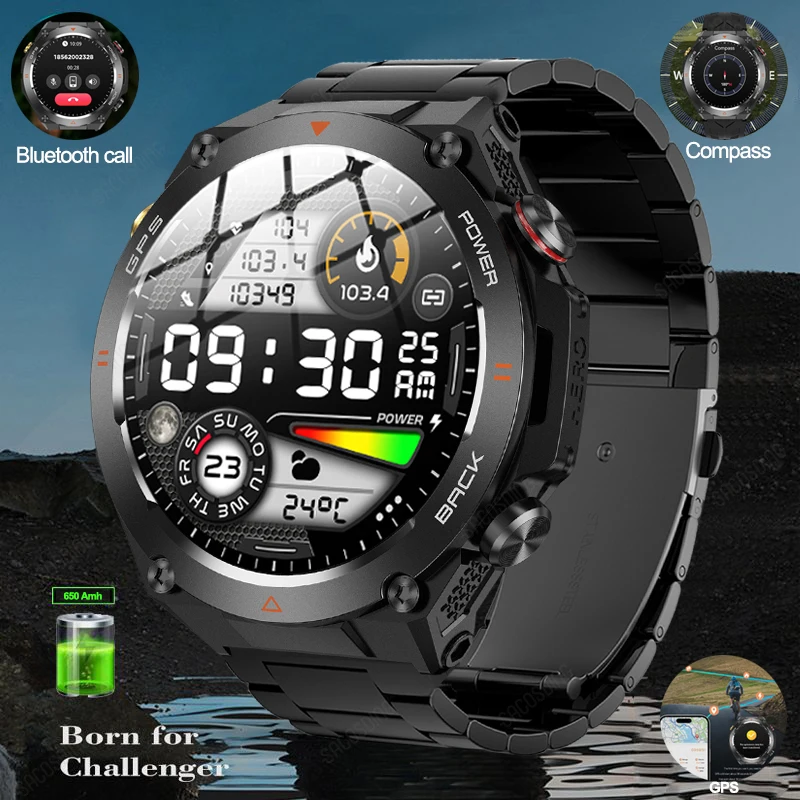 2024 GPS Smart Watch Compass Flashlight Outdoors 1ATM Waterproof Clock 412*412 AMOLED Bluetooth Call Voice Assistant Smartwatch