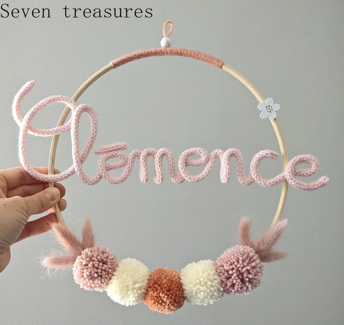 

Customized cartoon fur ball personalized flower wreath and name, girl's room wall birthday party children's room decoration 30CM