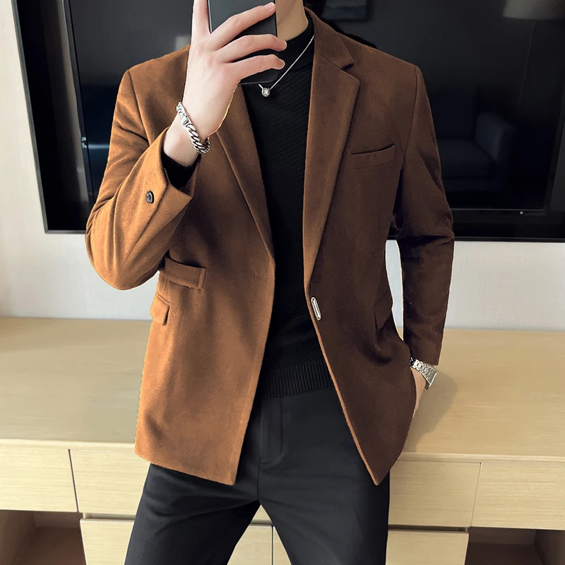 Caramel Colour Men Slim Office Blazer Jacket Fashion Solid Mens Suit Jacket Wedding Dress Coat Casual Business Male Suit Coat