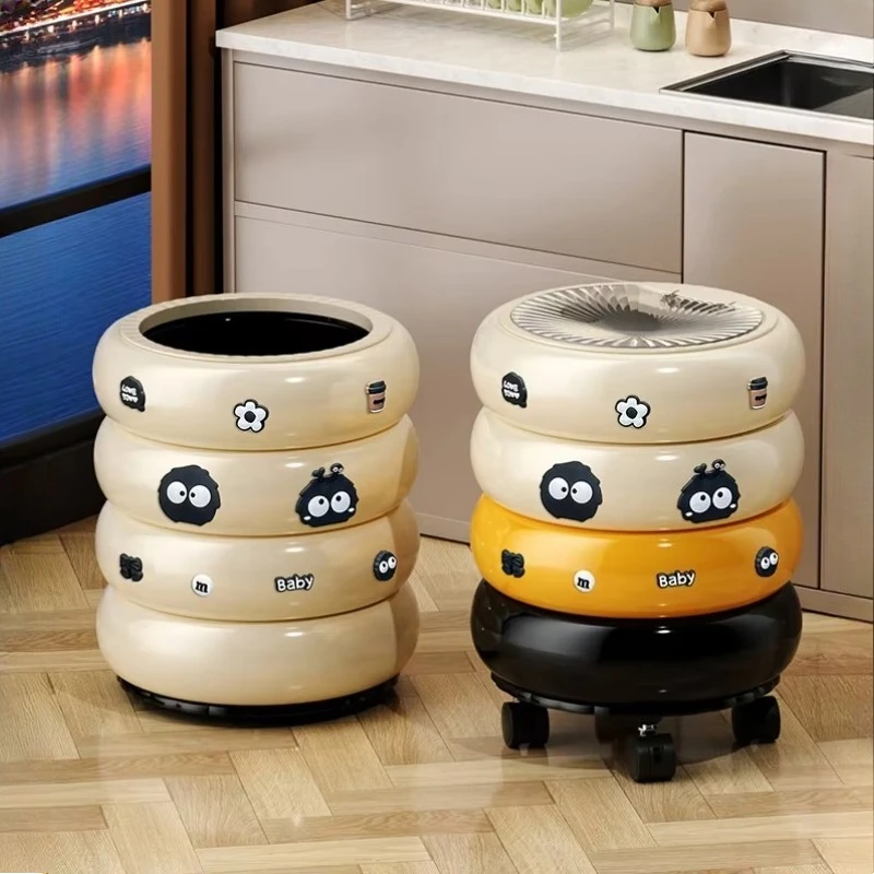 

New Light Luxury High-end Donut Shaped Trash Can Vertical Plastic Cover Fashion Kitchen Removable Trash Can Household