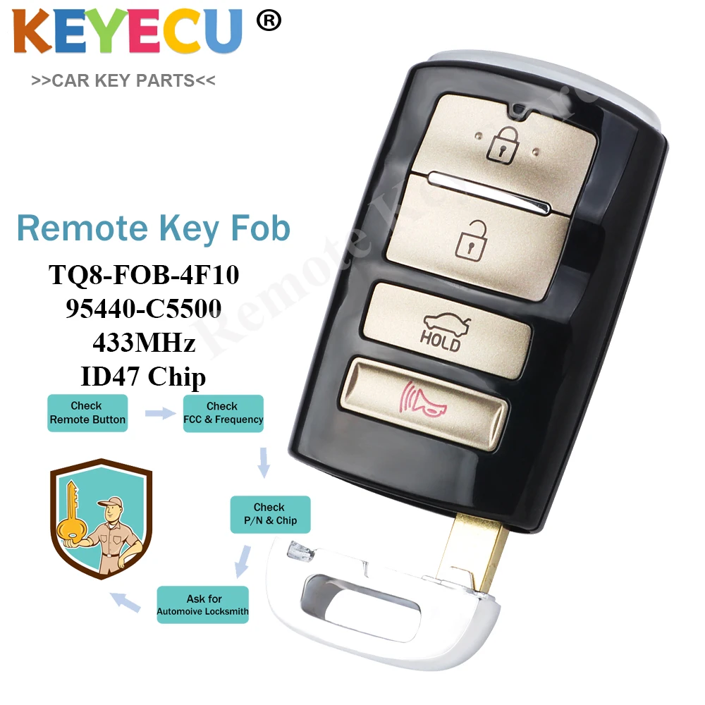 Proximity Keyless Smart Remote Car Key Fob 433MHz ID47 Chip For KIA Sorento 2018 95440-C5500 95440 C5500 Fccid TQ8-FOB-4F10