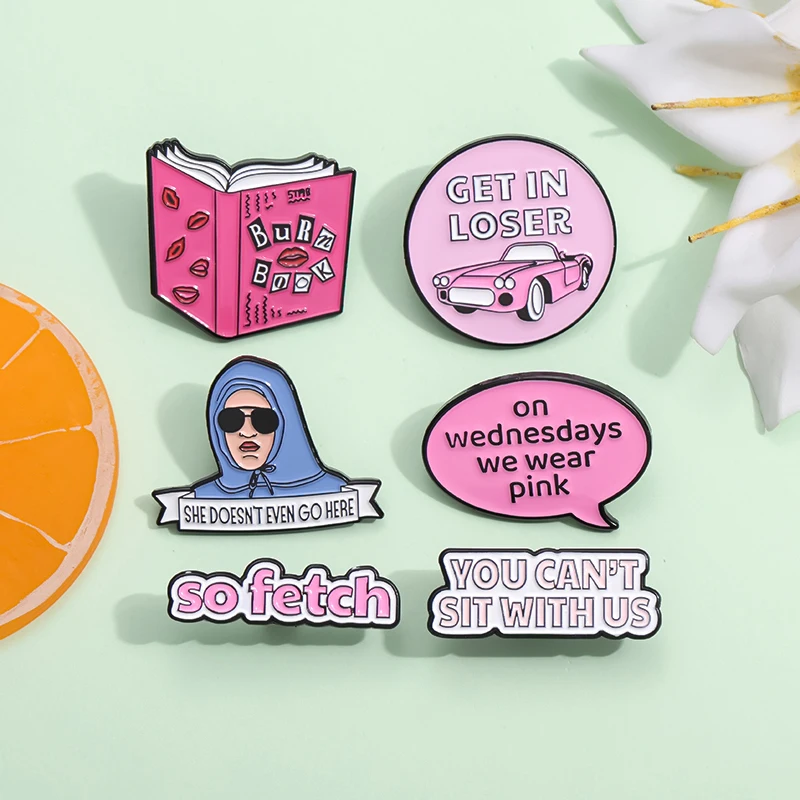 Mean Girls Enamel Pins She Doesn't Even Go Here Brooches Lapel Badge Campus Youth Movie Cartoon Metal Pin Jewelry Accessories