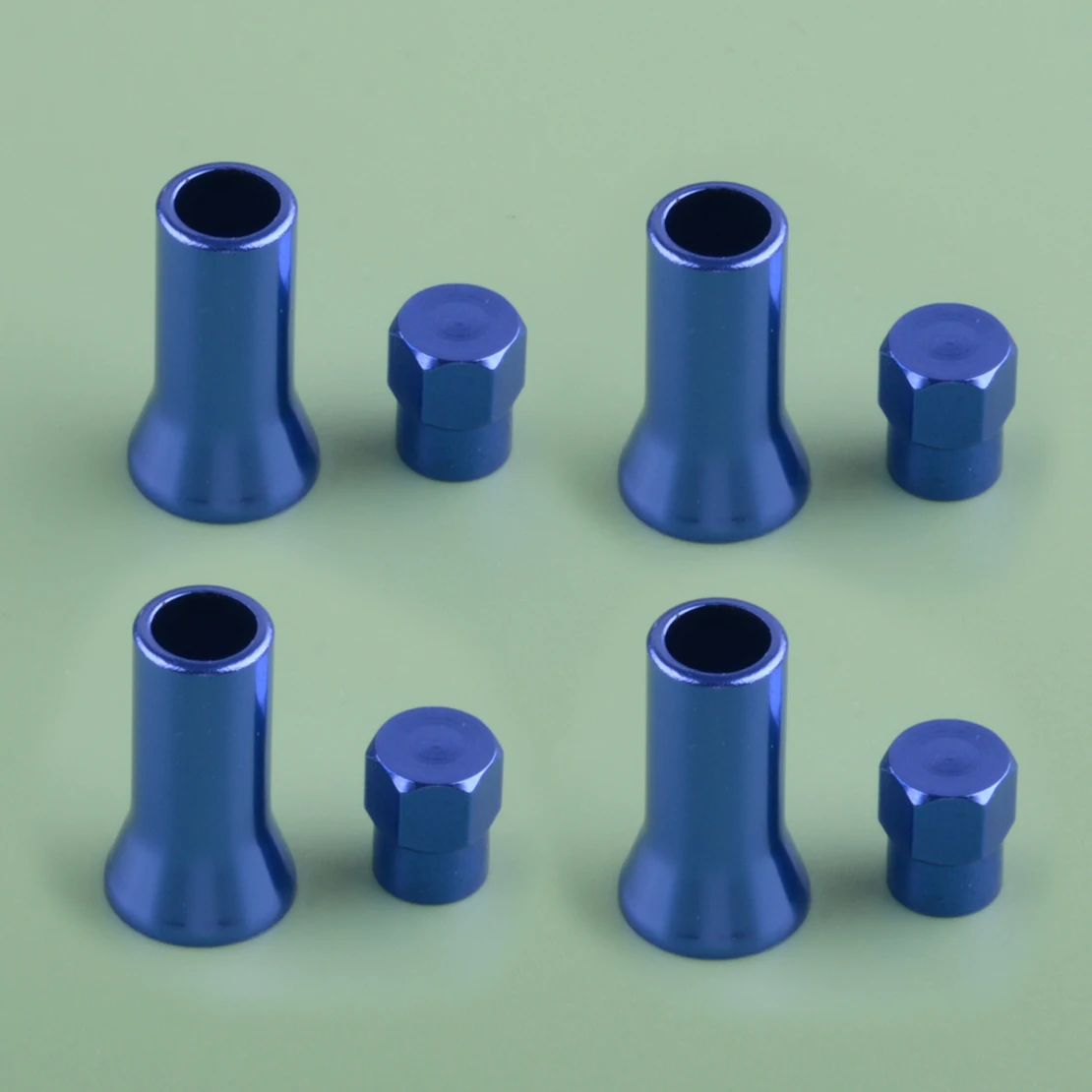 Universal Aluminum Alloy 4 Sets Car Tire Wheel Stem Air Valve Hex Caps & Sleeve Cover Blue