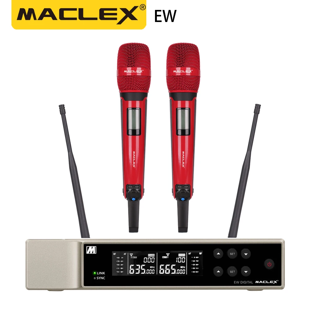 Maclex EW9000 UHF Long Distance Dual Channel Dual Handheld Professionelles drahtloses Mikrofonsystem Bühnenauftritt Dynamisch