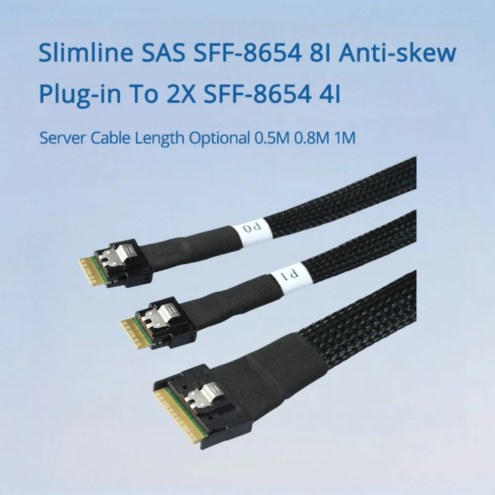 

Slimline SAS SFF-8654 8I Anti-skew Plug-in To 2X SFF-8654 4I Server Cable Length Optional 0.5M 0.8M 1M
