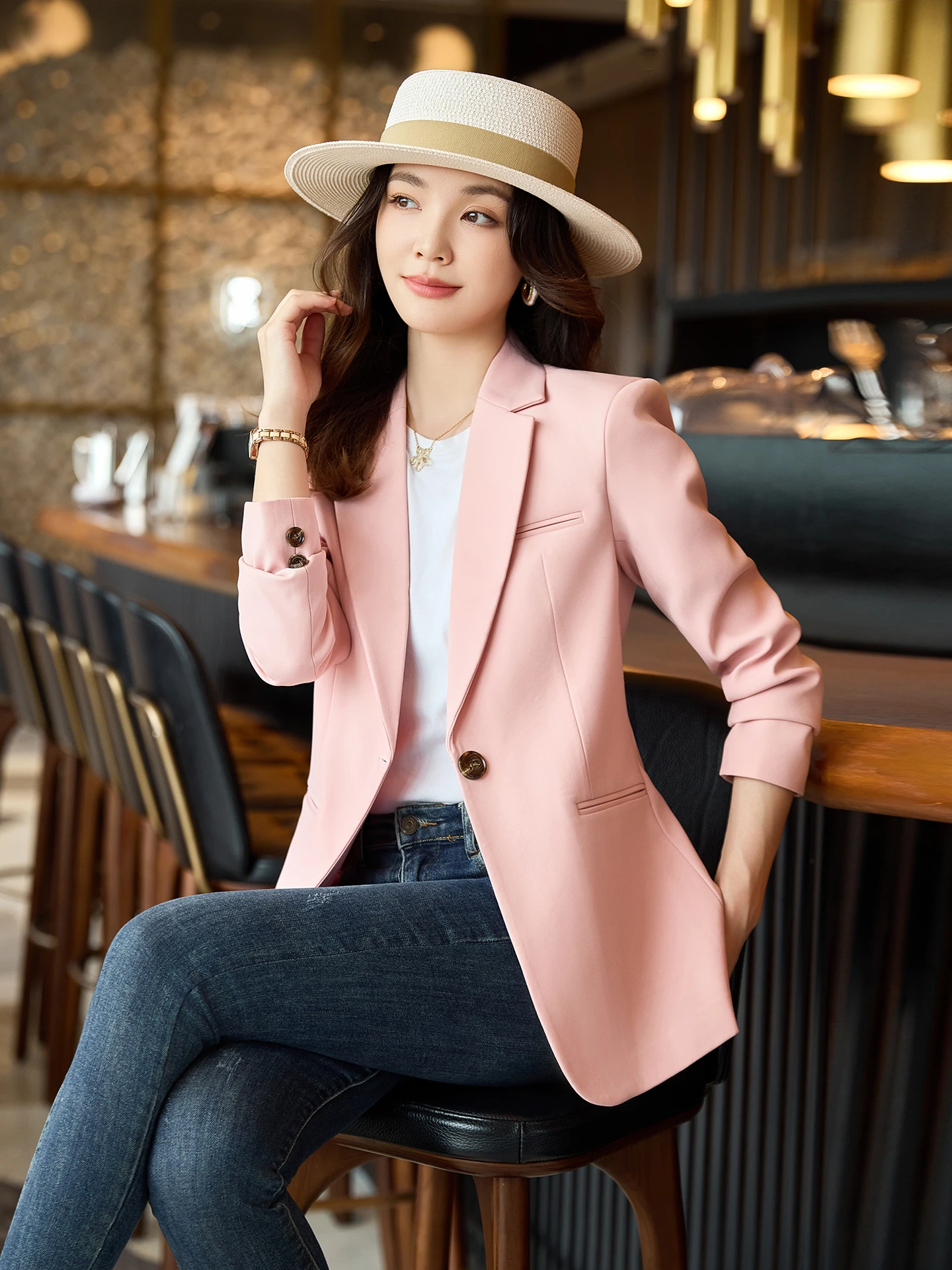 Pink Suit Jacket Women's Casual Loose Korean Version Ladies' Western Clothes Top Quality Spring Autumn Fashion Elegant