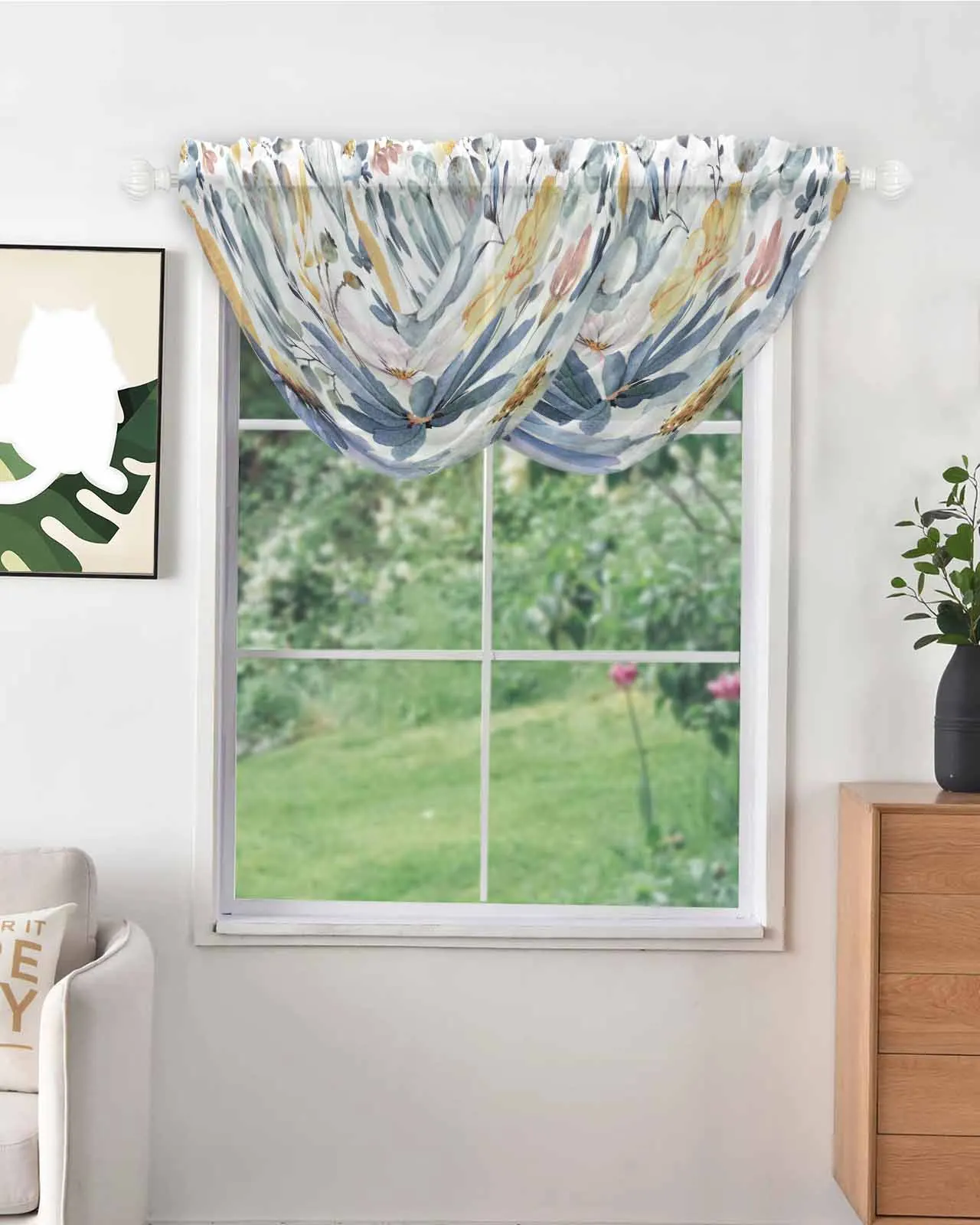 Summer Pastoral Style Plants Wildflowers Irregular Pattern Tulle Curtains for Living Room Sheer Curtain Kitchen Voile Drapes