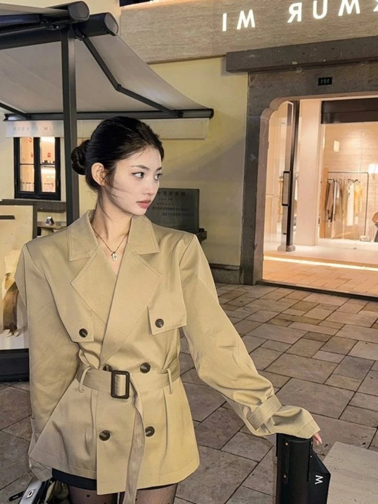 Spring and Autumn British Style Khaki Windbreaker Jacket Feminine Temperament Waist Cinched Short Coat Suit Jacket