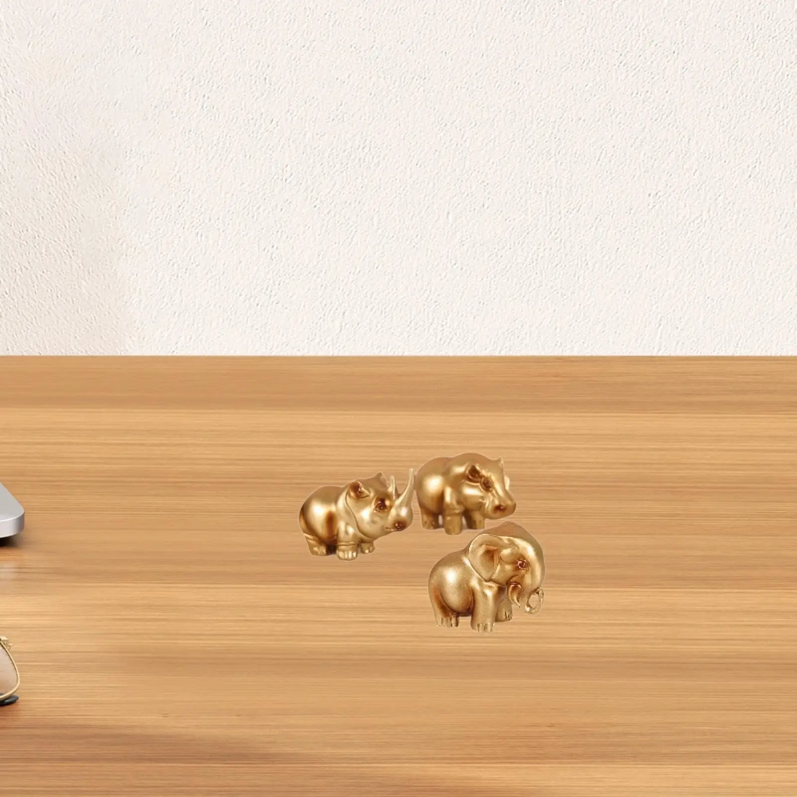 Resin Rhino Elephant Hippo Figurine Miniature Animal Statue Gold Sculpture Desk Decor Art Craft for Home Office Bookshelf