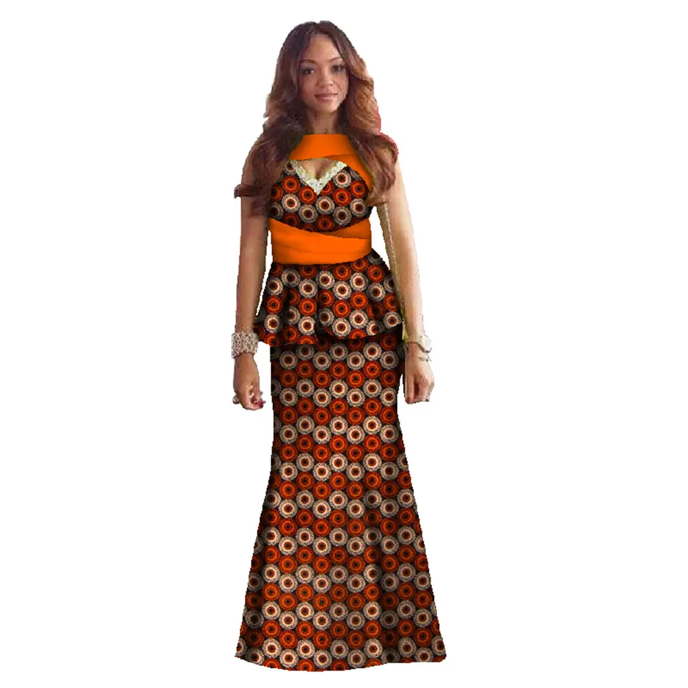 Afrikanische Kleider für Frauen V-ausschnitt Hohe Taille Casual Frauen Top und Rock Ankara Kleidung Party Abend Outfits Wy521