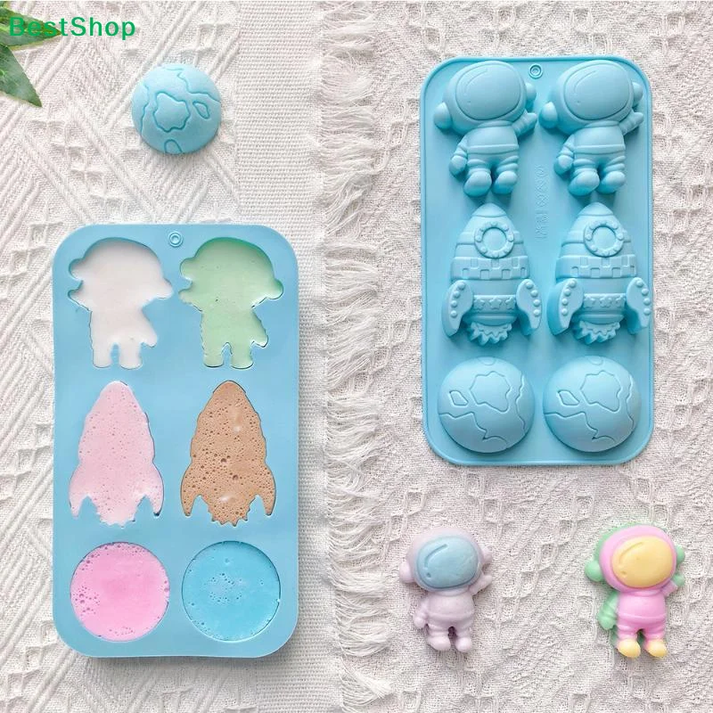 6 Cavity Astronaut Silicone Molds Rocket Planet Space Themed Baking Mould Tray DIY Cake Decoration Accessories