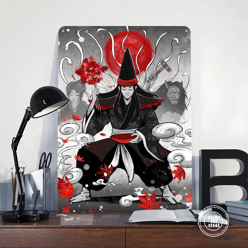 Japanese Shaman With Maple Leaves Metal Poster Perfect Gift for Fans Lovers Personalized Wall Art Metal Sign for Decor Room Home