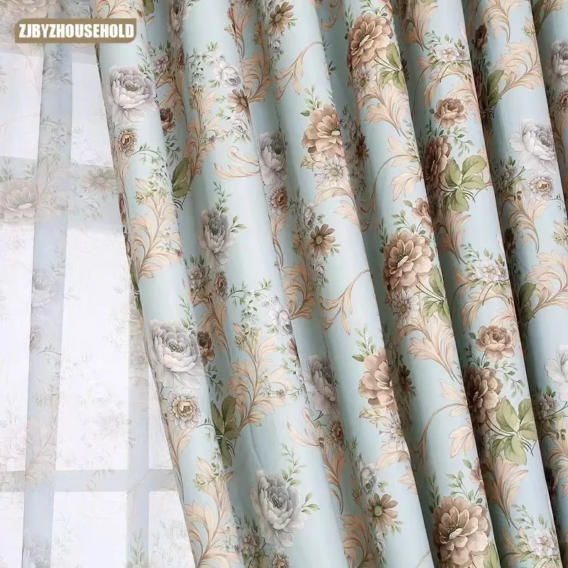 

Flowers Jacquard Pattern Curtains for Living Room Bedroom Pastoral Village Blackout Tulle Window Door Simple Curtains Customize