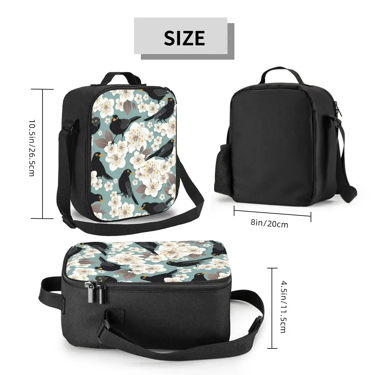 Funny Bird Waiting For The Cherries Portable Lunch Boxes Leakproof Sakura Cherry Blossom Cooler Thermal Food Insulated Lunch Bag