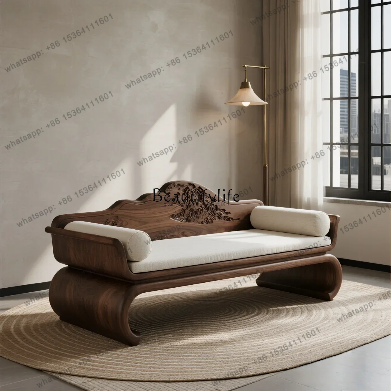 2026 Chinese Ash Wood Home Living Room Arhat Bed Black Walnut Sofa Bed Chaise Longue FurnitureSSS
