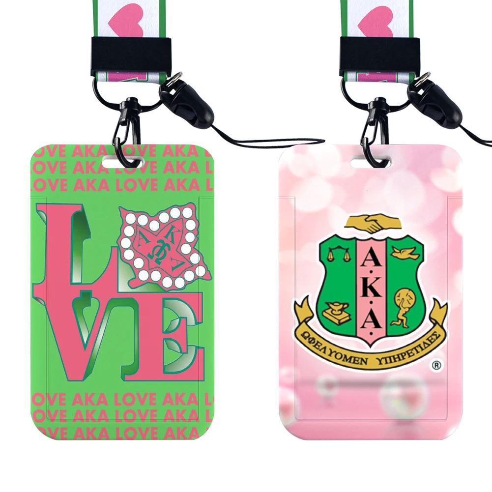 Alpha Kappa Alpha Sorority AKA Women Lanyards ID Badge Holder Strap Work Card Bus Access Card Holder Keychains Sister Gifts