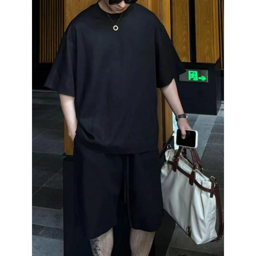 

Lao Qian Feng Gui Qi Pure Cotton Short Sleeved T-shirt Casual Set for Men's Summer with American Sports 45 Quarter Shorts