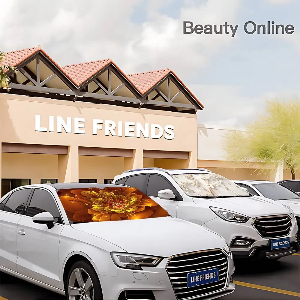 

3D Flower Car Sunshade Front Sunscreen Heat Insulation Cooling Aluminum Summer Car With Cartoon Glass Cover