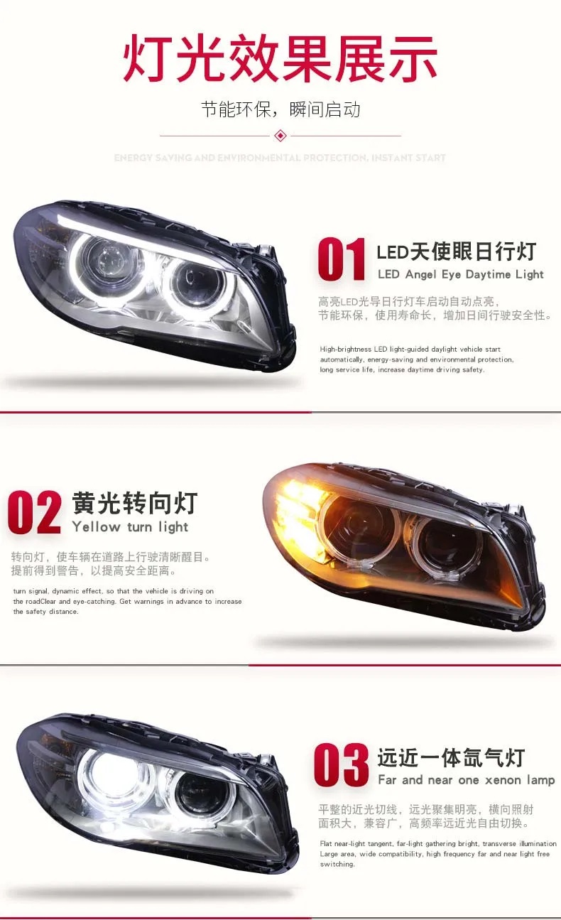 Car LED Headlight Assembly Daytime Running Light Front Lamp Turn Signal For BMW 5 Series 520 523 525 F10 Modified F18  2011-16