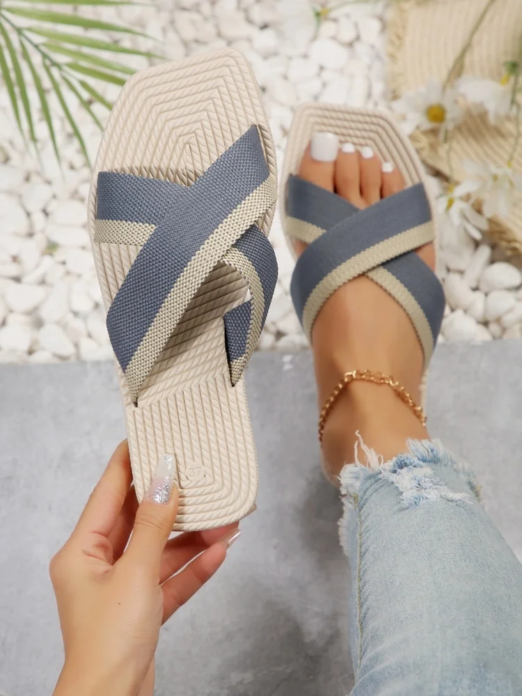 Women's Summer Comfortable EVA Beach Sandals with Cross Fringe Design Casual Slip-On Footwear for Vacation And Beach