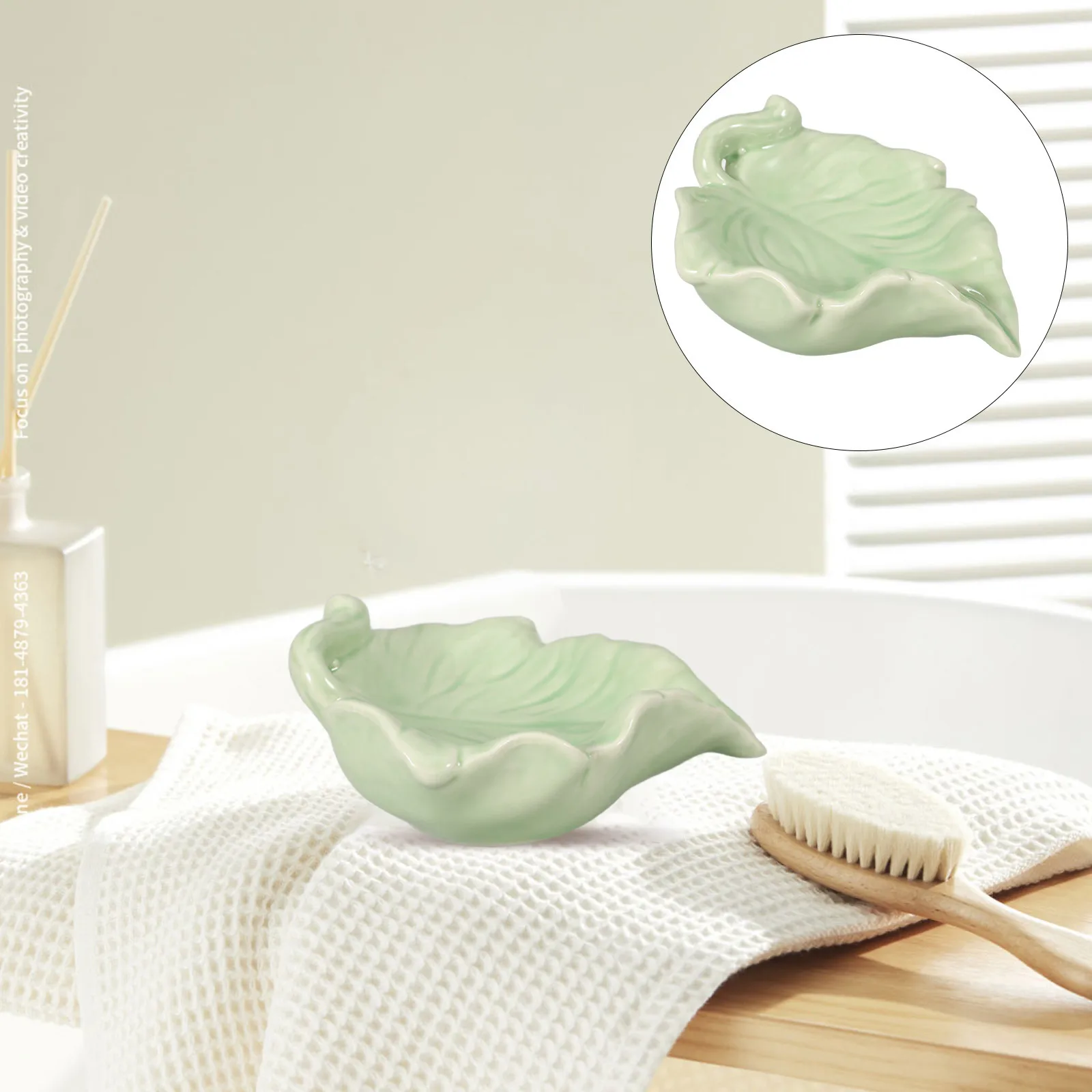 

Самосливная керамическая мыльница в форме листа, держатель для мыла для ванной комнаты, декоративный поднос, держатель для губки для чистки кухни