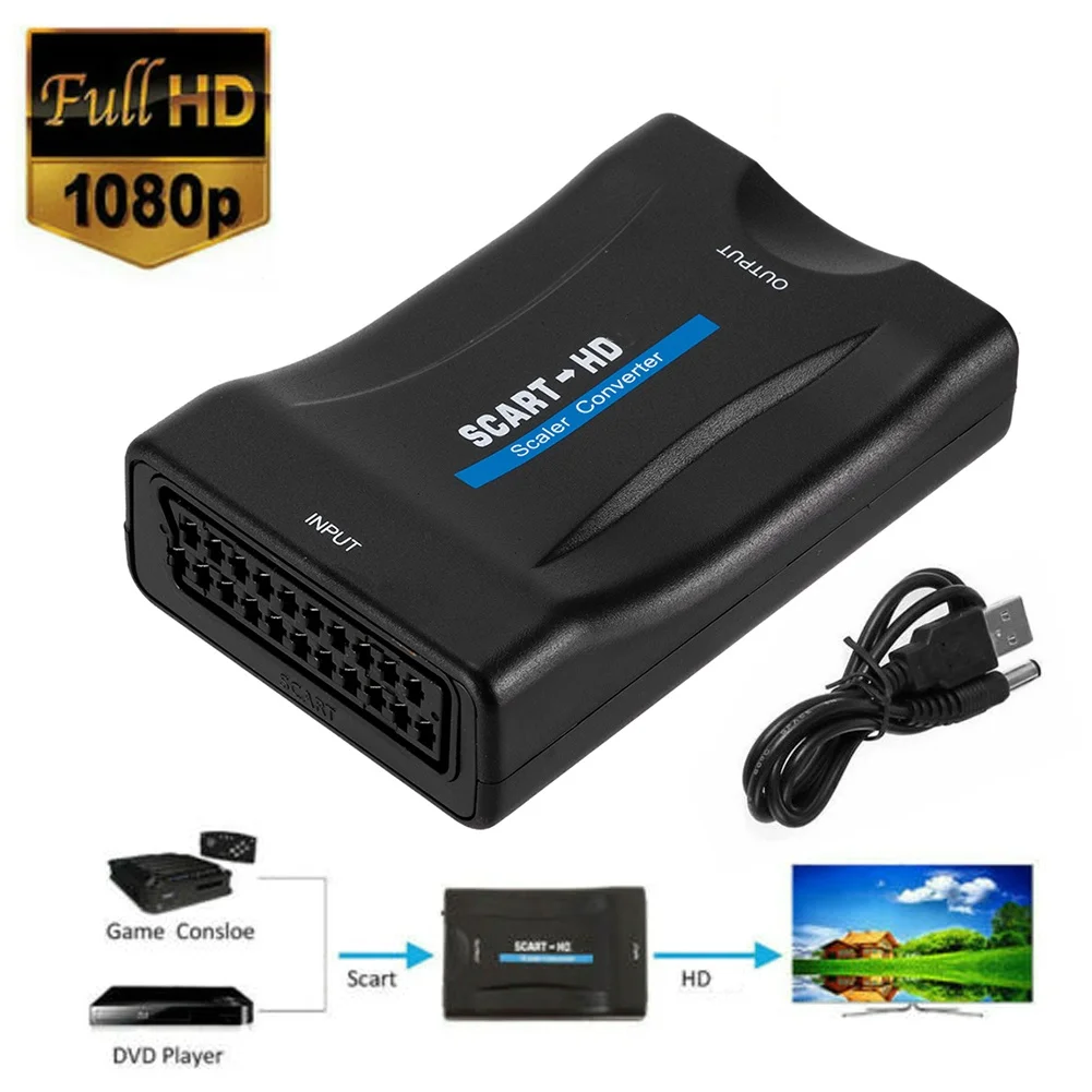 

Высококлассный преобразователь 1080P SCART в HD-совместимый видео аудио адаптер для HD TV DVD для Sky Box STB Plug and Play с кабелем постоянного тока