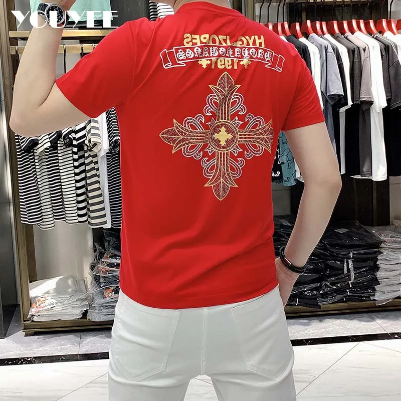 T-shirt Men's Fashion Brand Diamond Luxurious Printing Male Streetwear Tees Summer New Round Neck Cotton Youth Tops Clothing 7XL