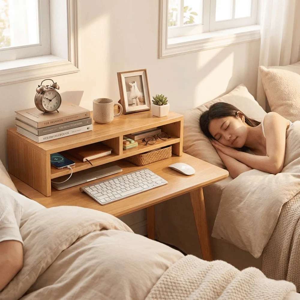 With Drawer Monitor Stand Riser Sturdy Structure Simple Design Desktop Computer Shelf Stable Support Storage Functions