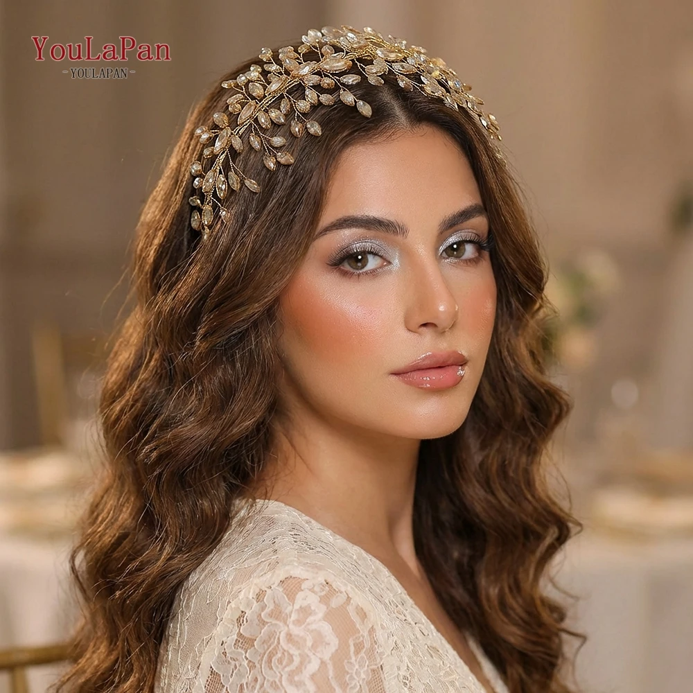 YouLaPan Shiny Rhinestone Bride Head Hoop Elegant Champagne Wedding Headpieces Hair Accessories Party Prom Tiara Headdress HP987