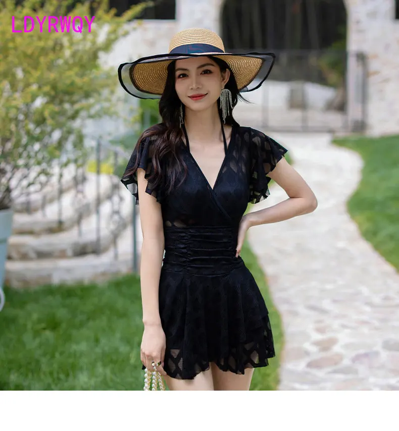 One-piece swimsuit for women 2023 New Korean style steel bracket gathered skirt swimsuit Flat angle conservative bikini