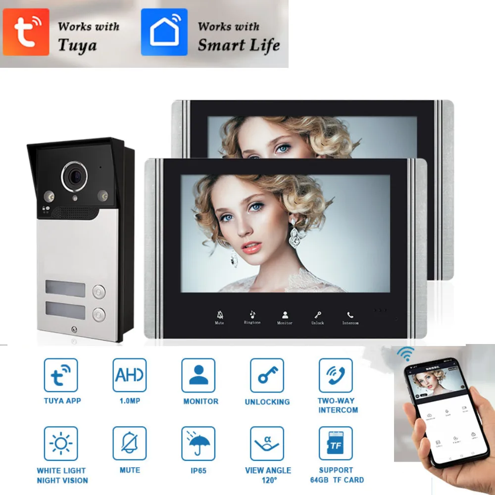 7 Inch Monitor Tuya WiFi Video Doorbell Camera Multi Apartment Video Door Phone Intercom System for 2 Family Apartment