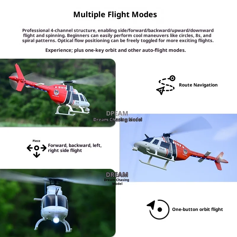 Nouveau FB-05 Bell 206 Simulation hélicoptère RC positionnement du flux optique pour le maintien de l'altitude et le vol stationnaire automatique une clé démarrage meilleur cadeau