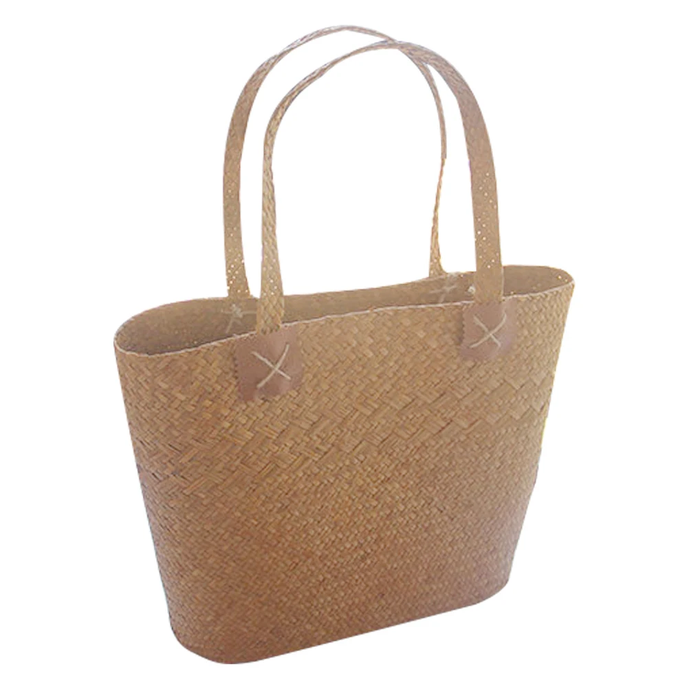 

Seaweed Woven Bag Straw Handbag Women Large Capacity Summer Beach Party Shopping Tote Basket Flower Craft Home Decor