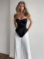 Sexy Fishbone Strapless Short Top Women Chic Sleeveless Off-shoulder Backless Waist Cinching Tops 2026 Lady Evening Party Blouse - Image 2