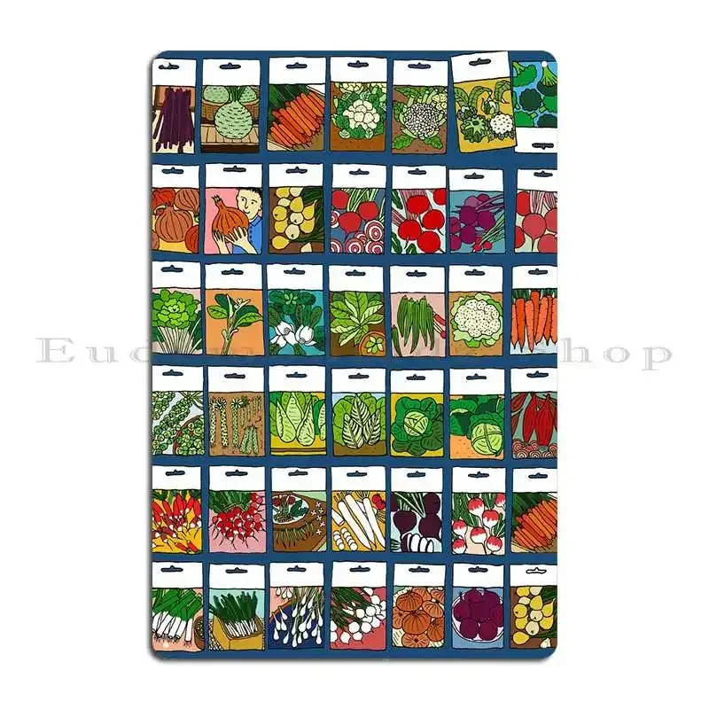 Cartel de Metal con diseño de semillas de verduras Vintage, Mural de pared de hierro rústico, cartel de estaño para decoración del hogar, cine y más